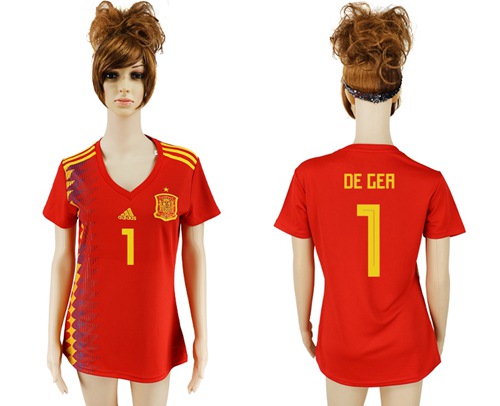 Women's Spain #1 De Gea Red Home Soccer Country Jersey